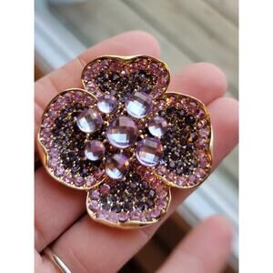 Napier Purple Pink Flower Brooch Pin Gold Tone Vintage